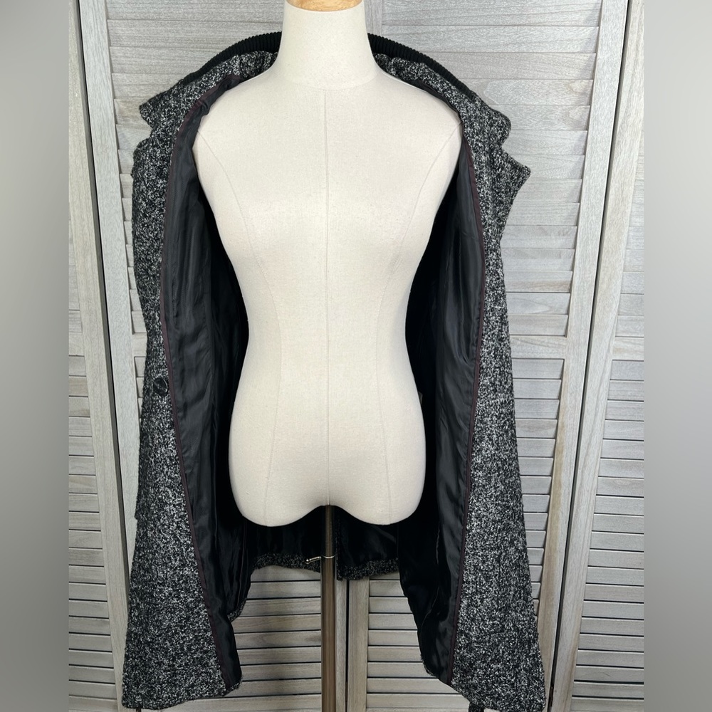 CALVIN KLEIN Tweed Wool Blend Coat w Belt Black & White-Small - Picture 6 of 6